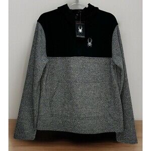 NWT Spyder Hoodie Mens M Gray Hooded Pullover Logo Drawstring Pro Web Active